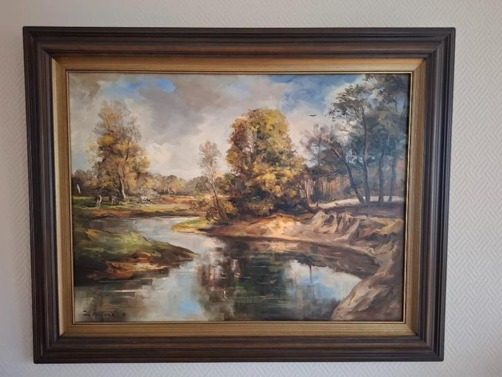 Schilderij Ton Anconé uit 1991 boerenlandschap bij de Dinkel, Huis en Inrichting, Woonaccessoires | Schilderijen, Tekeningen en Foto's