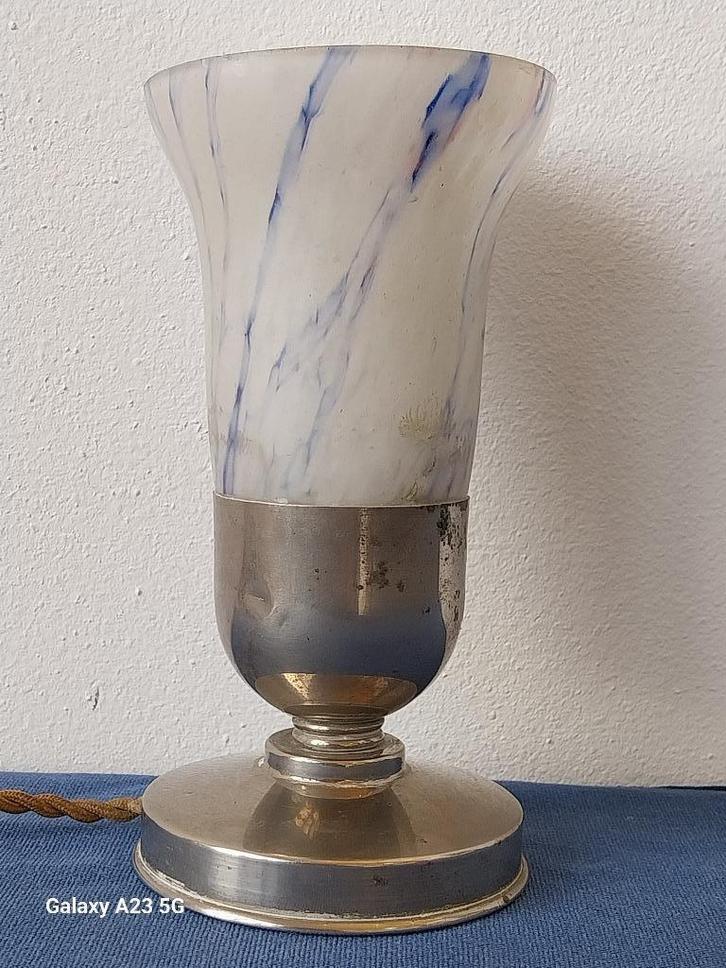 Art deco tafellamp nachtlamp bureau blauwe glaspasta, Antiek en Kunst, Antiek | Lampen, Ophalen of Verzenden