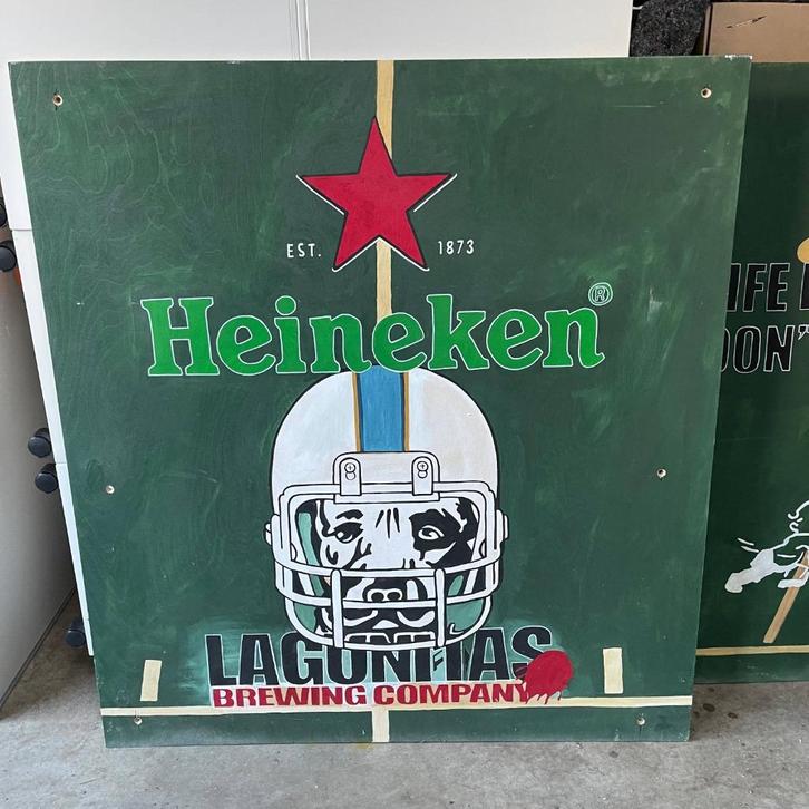 Heineken Lagunitas Bier Reclamebord Schilderij 113x124cm, Verzamelen, Biermerken, Zo goed als nieuw, Reclamebord, Plaat of Schild
