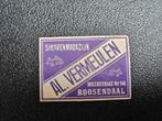 Luciferetiket Al. Vermeulen Roosendaal, Ophalen of Verzenden, Gebruikt, Luciferdoosjes of -merken
