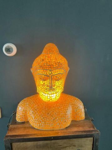 boeddha lamp glas mozaiek geel goud wit met knipper buste beschikbaar voor biedingen