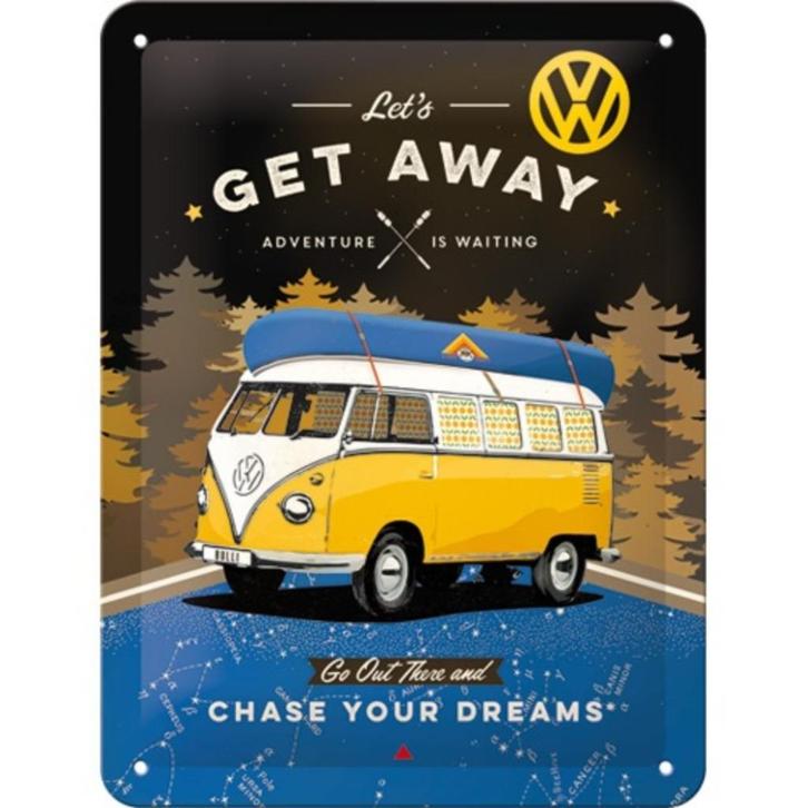 Lets get away volkswagen bulli relief reclamebord van metaal, Verzamelen, Automerken, Motoren en Formule 1, Nieuw, Auto's, Verzenden