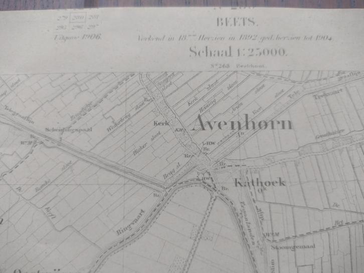 280 / Beets Oudendijk Oosthuizen Avenhorn Plattegrond 1906, Antiek en Kunst, Kunst | Litho's en Zeefdrukken, Ophalen of Verzenden