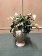 Mooie gevulde aardewerk pot met deksel creme/grijs h 40, Huis en Inrichting, Woonaccessoires | Vazen, Ophalen, Steen, Wit, Zo goed als nieuw