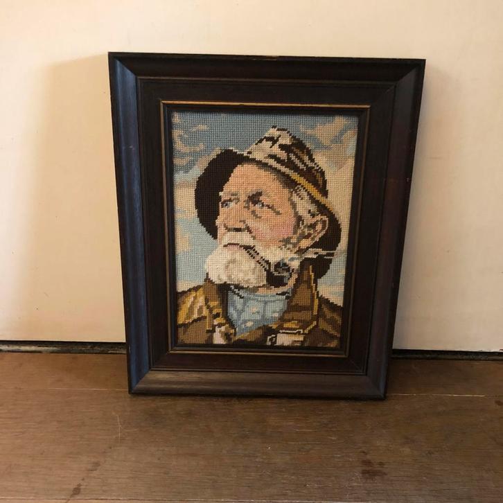 Oud borduurwerk Zeeman met Pijp, Hobby en Vrije tijd, Borduren en Borduurmachines, Zo goed als nieuw, Ophalen of Verzenden