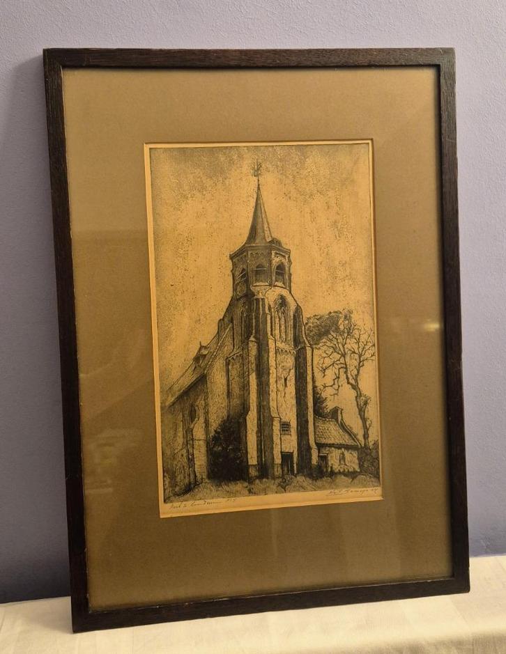 Marinus Pieter Semeijn - ets van Kerk te Loosduinen No 4, Antiek en Kunst, Kunst | Etsen en Gravures, Ophalen of Verzenden