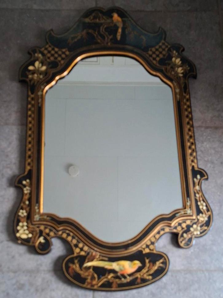 Chinoiserie spiegel zwart lak 95x61cm, Antiek en Kunst, Antiek | Spiegels, Minder dan 100 cm, Overige vormen, Ophalen