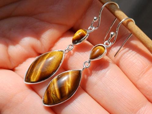 Vanoli 925 zilveren oorbellen met tijgeroog, Sieraden, Tassen en Uiterlijk, Oorbellen, Nieuw, Hangers, Zilver, Overige kleuren