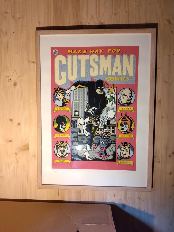 Grafiek zeefdruk van Gutsman comics Erik Kriek gesigneerd, Antiek en Kunst, Kunst | Litho's en Zeefdrukken, Ophalen