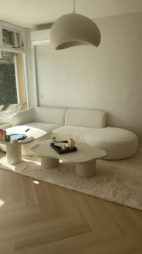 LOUNGE BANK TEDDY BOUCLÉ BEIGE WIT BANKSTEL, Huis en Inrichting, Banken | Bankstellen, Nieuw, Vierpersoons of meer, 150 cm of meer