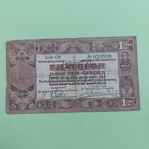 1 Gulden Zilverbon uit 1938 in ZF, Postzegels en Munten, Bankbiljetten | Nederland, Los biljet, 1 gulden, Ophalen of Verzenden