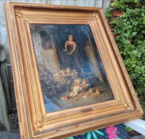 Schilderij A. Kern (1838-1912) 'Vrouw met groente', Antiek en Kunst, Kunst | Schilderijen | Klassiek, Ophalen of Verzenden