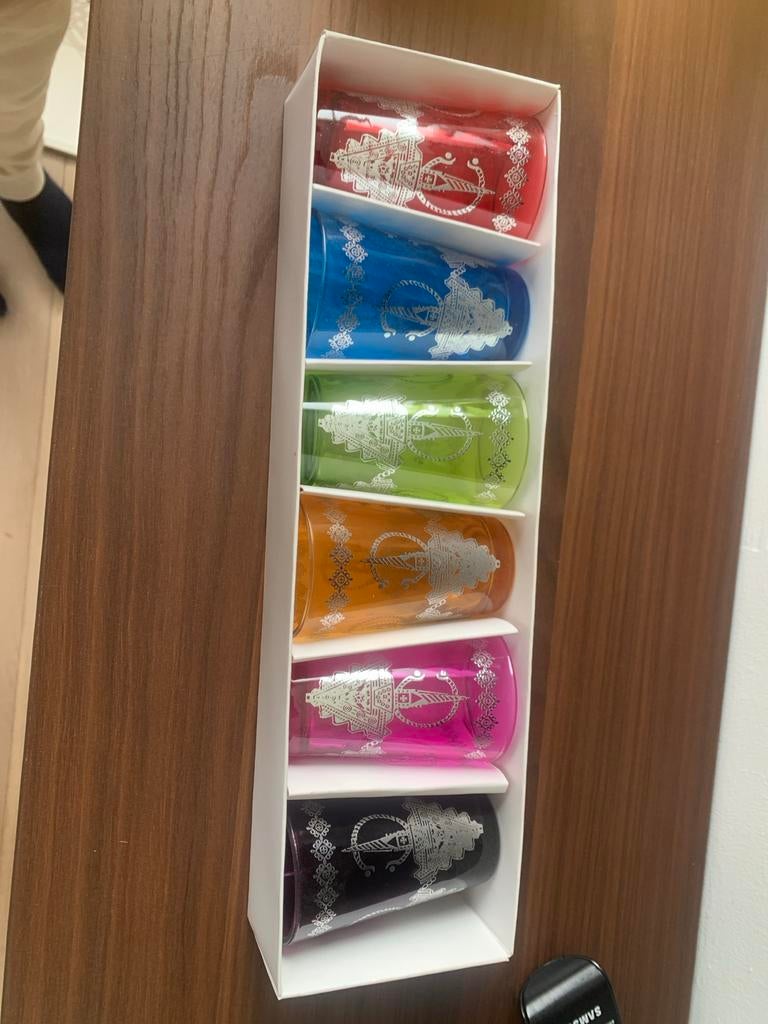 Set van 6 Marokkaanse theeglazen - La Main de Fatima, Glas of Glazen, Nieuw, Ophalen of Verzenden, Glas