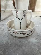 Antieke waskom en kan met bloesemdecoratie, Antiek en Kunst, Ophalen
