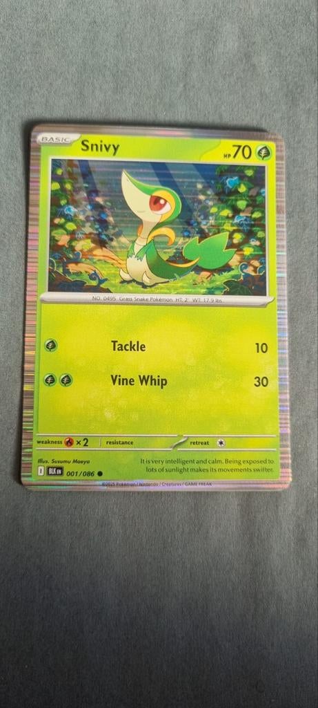 Snivy 001/086 Black bold Tinsel Holo Pokémon Kaart, Ophalen of Verzenden, Zo goed als nieuw, Losse kaart, Foil