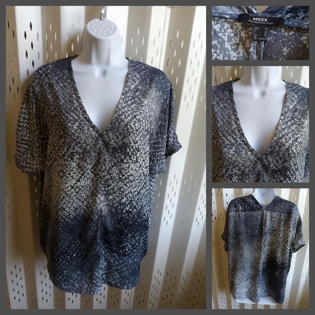 Mexx Metropolitan Blouse Maat M - Grijs/Wit Patroon, Kleding | Dames, Maat 38/40 (M), Zo goed als nieuw, Grijs, Mexx Metropolitan