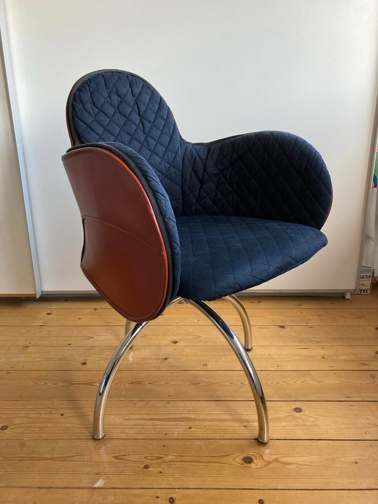 4 Vico Magistretti stoelen model Sadle De Padova, Huis en Inrichting, Ophalen, Blauw, Leer, Zo goed als nieuw