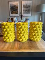 3 Citroen vazen, 2 met gaten voor lamp, Gebruikt, Geel, Aardewerk of Porselein, Ophalen of Verzenden