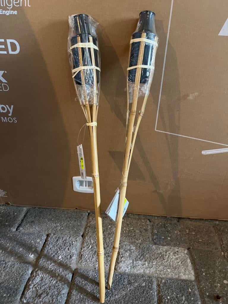 2 Bamboe Fakkels 60 cm Hoog - Sfeervolle Tuinverlichting, Ophalen of Verzenden, Nieuw