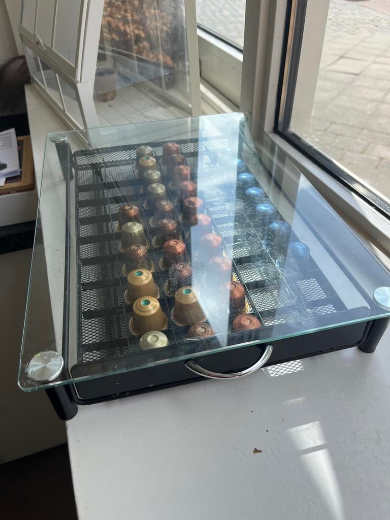 Koffie cupjes houder met glazen plaat voor koffiemachine, Ophalen, Zwart, Glas, Overige typen