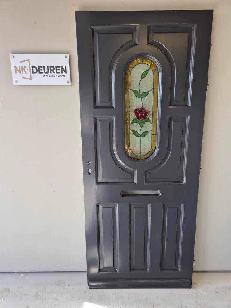 Z.G.A.N. Prachtige Merbau voordeur (875x2058) Glas in Lood, Ophalen, Glas, Buitendeur, 200 tot 215 cm