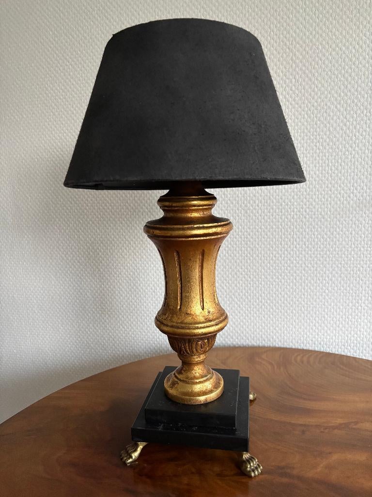Vintage tafellamp / schemerlamp hout en marmer. Goud / zwart, Antiek en Kunst, Antiek | Lampen, Ophalen of Verzenden