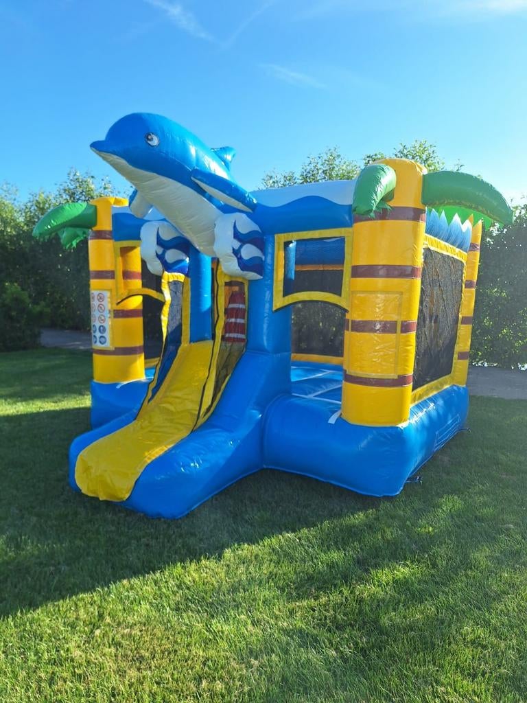 Compact springkussen "DOLFIJN" met glijbaan te huur, Ophalen, Zo goed als nieuw, Overige