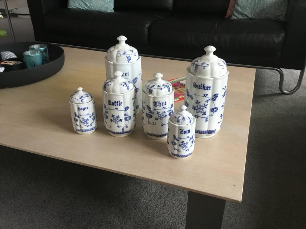 Delfts blauwe voorraadpotten set - Peper, Koffie, Thee, Zout, Ophalen, Zo goed als nieuw