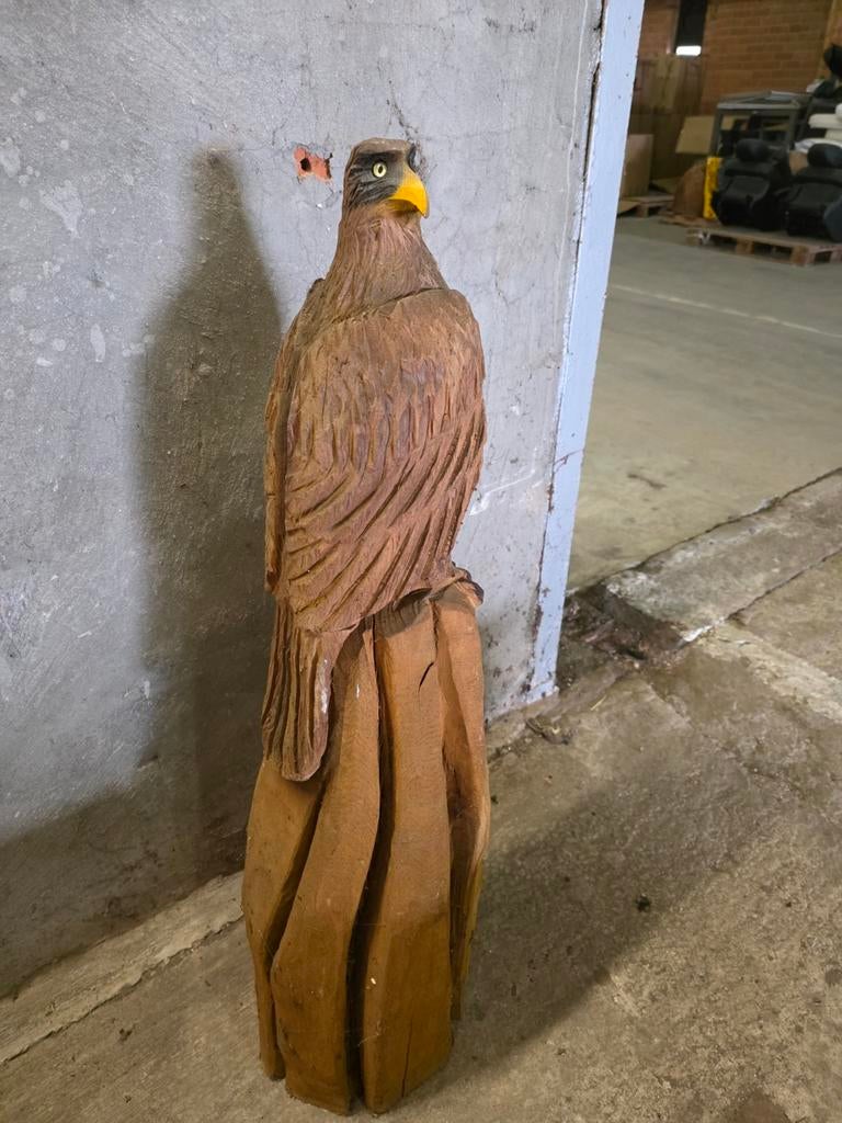 Handgesneden houten adelaar sculptuur, Ophalen, 50 - 100 cm, Handgemaakt, Beeld