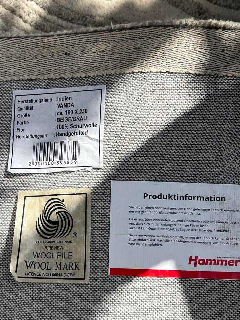 Zuiver wollen vloerkleed 160x230 cm - Beige/Grijs, Ophalen, Gebruikt, Beige, 150 tot 200 cm