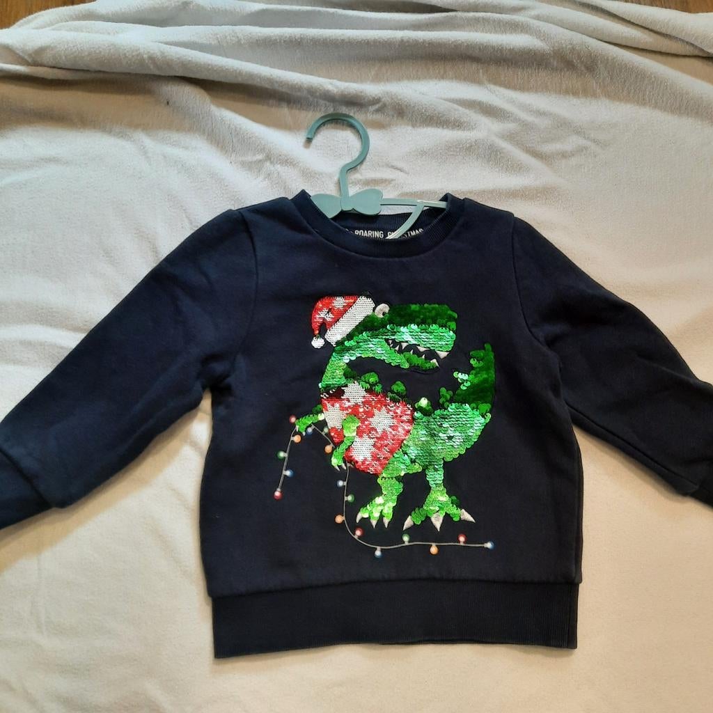 Kersttrui met glitterdino - Maat 92, Kinderen en Baby's, Kinderkleding | Maat 92, Ophalen of Verzenden, Gebruikt, Jongen of Meisje