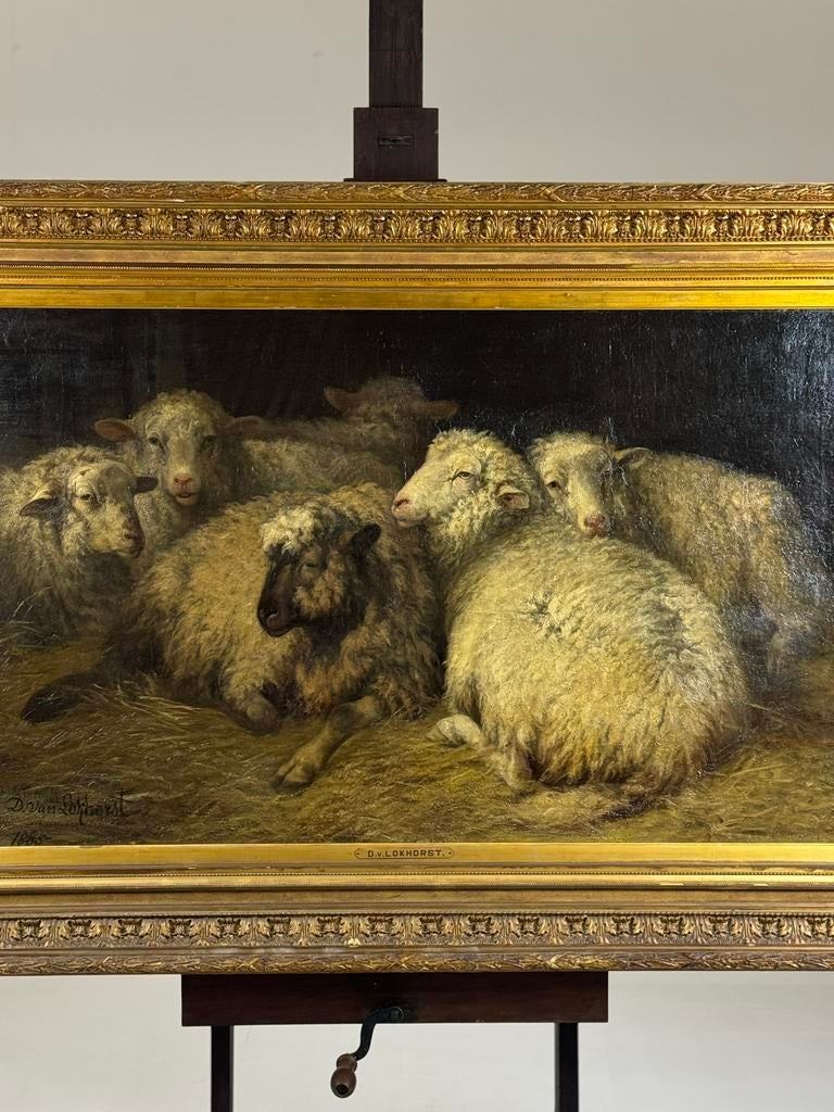 Schilderij schapen in de stal D. Van Lokhorst 19e eeuw, Ophalen