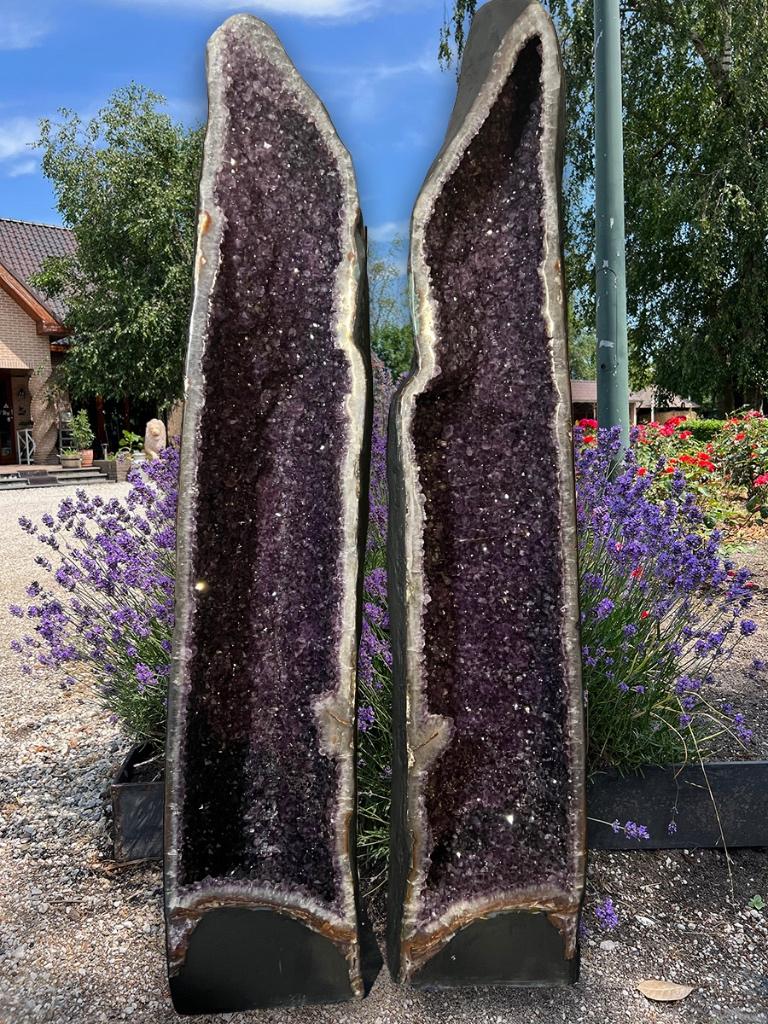 Amethist twin geodes(77-78M) van 142 en 134 kg, diep paars, Ophalen of Verzenden, Mineraal