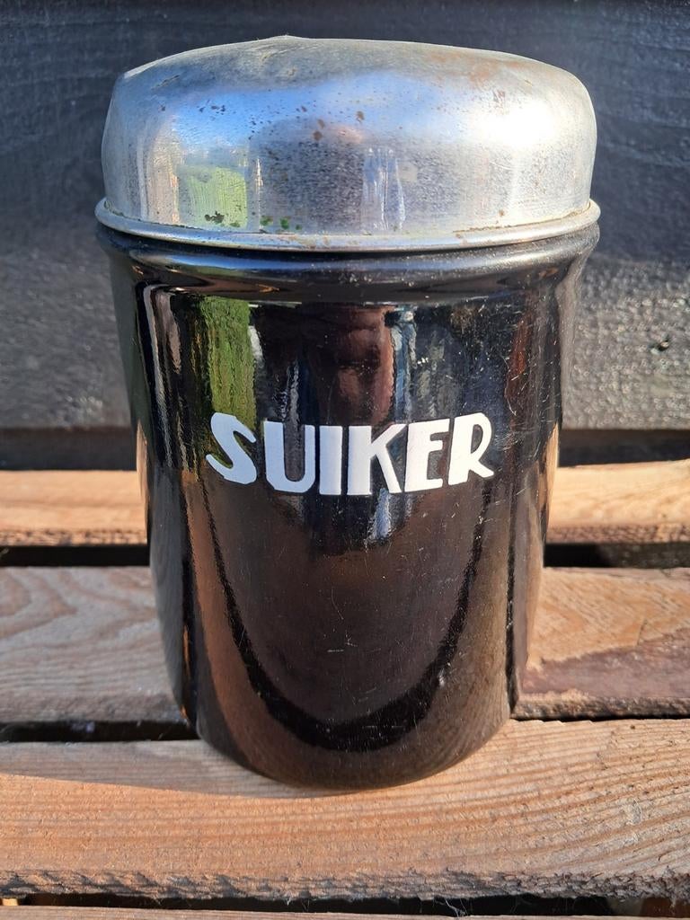 Mooie nette zwarte emaille suikerbus., Ophalen of Verzenden