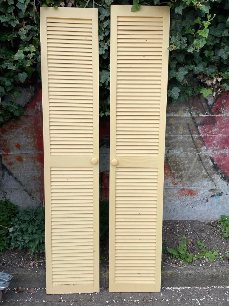 Set van 2 Louvre deurtjes - licht geel, Ophalen, Gebruikt, Minder dan 80 cm, 215 cm of meer