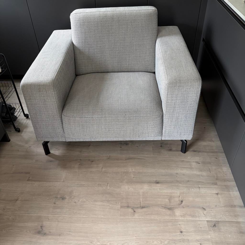 Comfortabele Montel fauteuil - Grijs stof, Huis en Inrichting, Fauteuils, Ophalen, Gebruikt, 75 tot 100 cm, 100 tot 125 cm