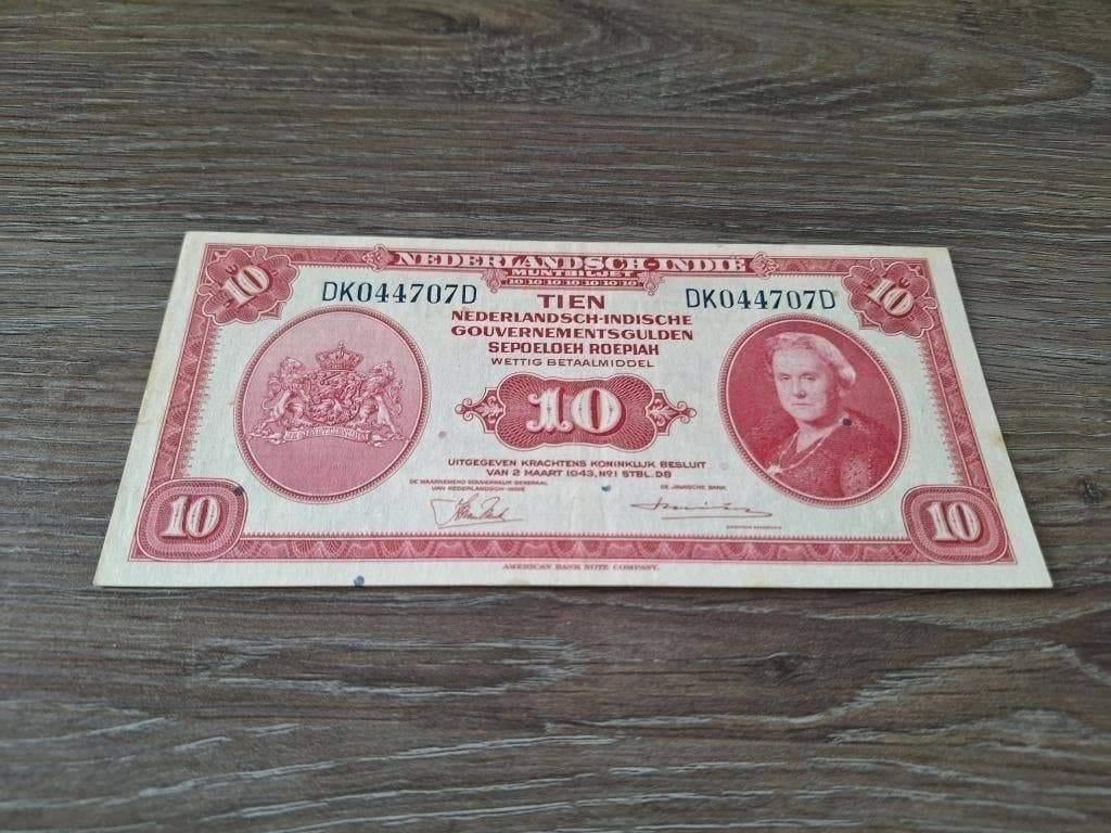 Prachtig+ biljet 10 gulden Nederlands-Indië, Wilhelmina 1943, Postzegels en Munten, Bankbiljetten | Nederland, Ophalen of Verzenden