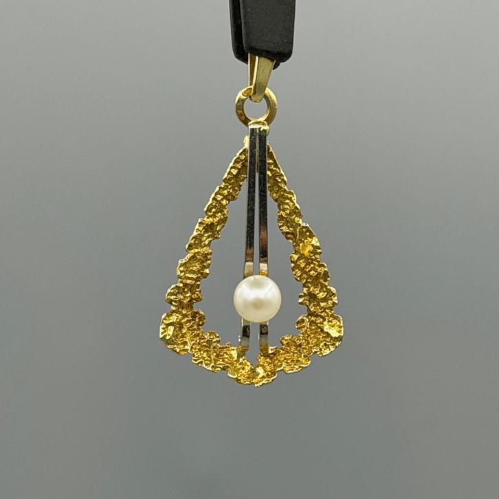 14 KARAAT GOUDEN HANGER MET CULTIVE PAREL, Sieraden, Tassen en Uiterlijk, Antieke sieraden, Hanger, Goud, Ophalen of Verzenden