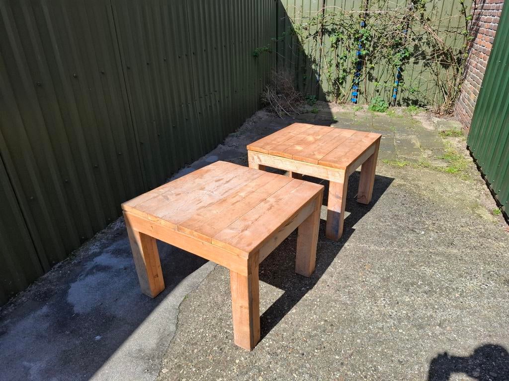 Steigerhout display of bijzettafel 2 stuks, Ophalen, Gebruikt, Vierkant, Landelijk