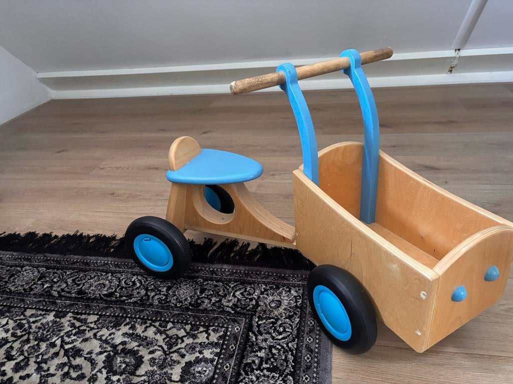Houten loopfiets bakfiets - Uniek en stevig speelgoed, Ophalen of Verzenden, Gebruikt, Loopfiets