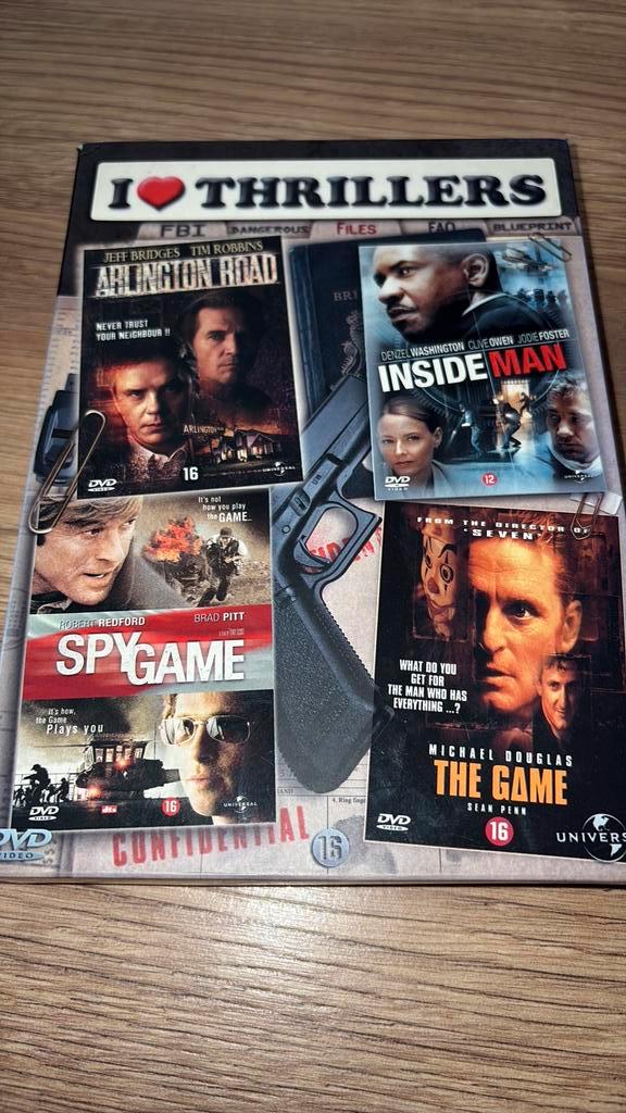 Arlington Road, Inside Man, Spy Game en The Game., Cd's en Dvd's, Dvd's | Thrillers en Misdaad, Zo goed als nieuw, Actiethriller