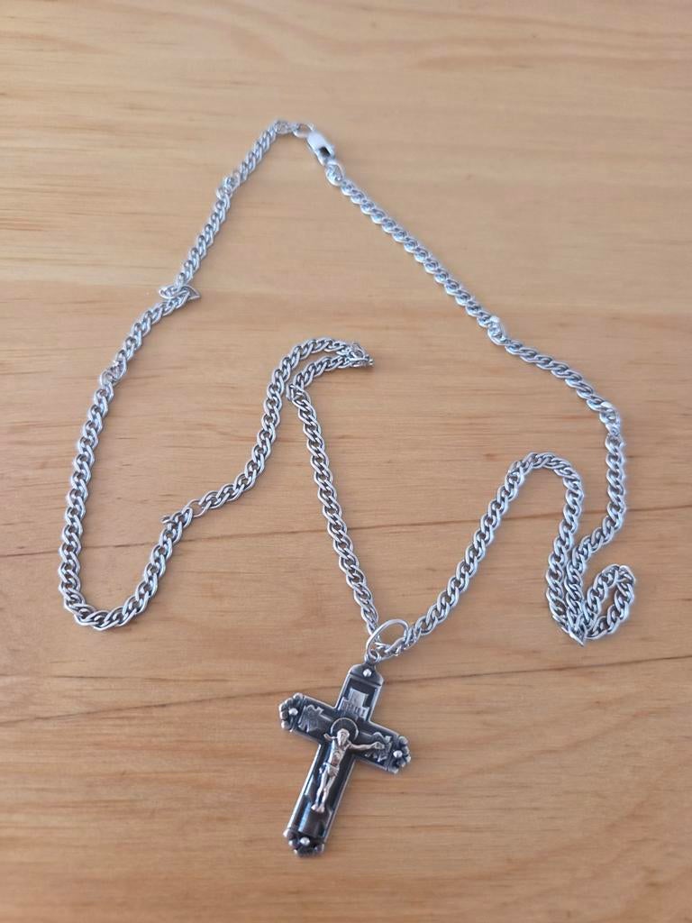 Zilveren Orthodox Kruis (925) met 14k Gouden Jezus (585), Ophalen of Verzenden, Zo goed als nieuw, Goud, Goud