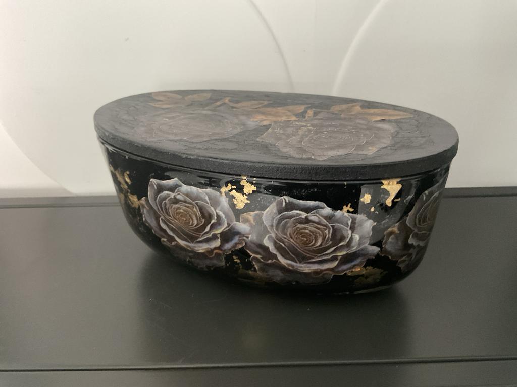 Glazen schaal goudkleurige accenten, Antiek en Kunst, Ophalen of Verzenden