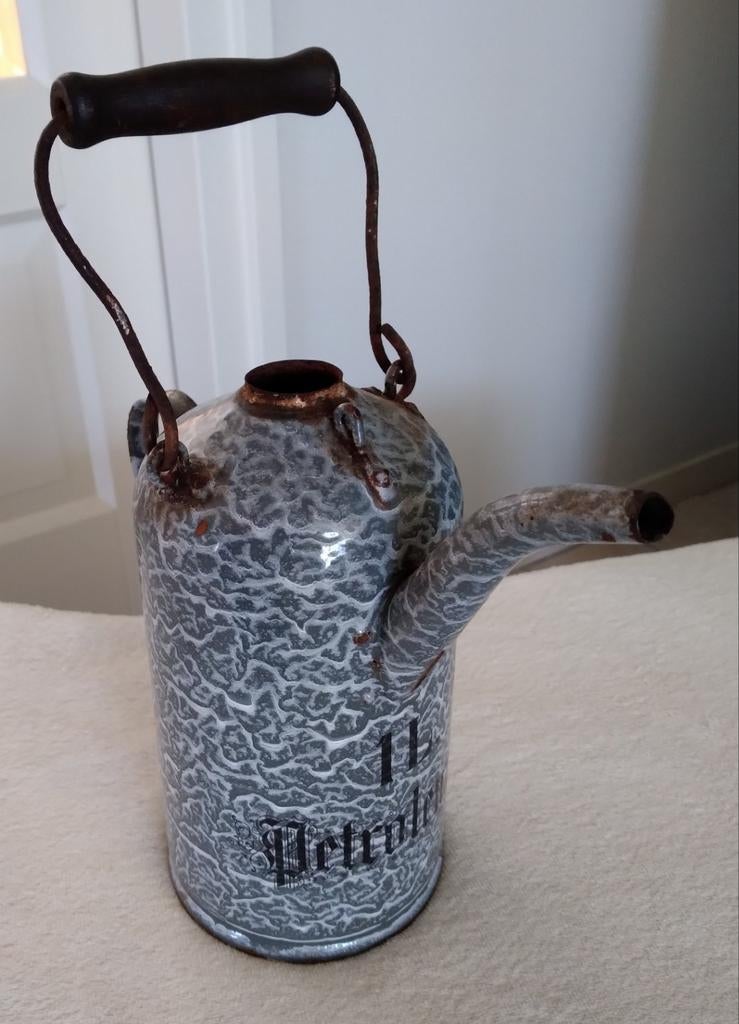 Emaille petroleum kan 1 liter, Antiek en Kunst, Antiek | Emaille, Ophalen of Verzenden
