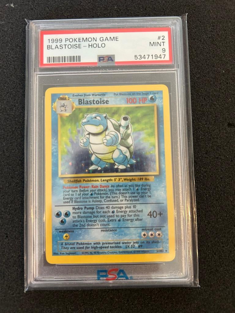 2/102 base blastoise psa 9, Hobby en Vrije tijd, Verzamelkaartspellen | Pokémon, Ophalen of Verzenden, Zo goed als nieuw, Foil