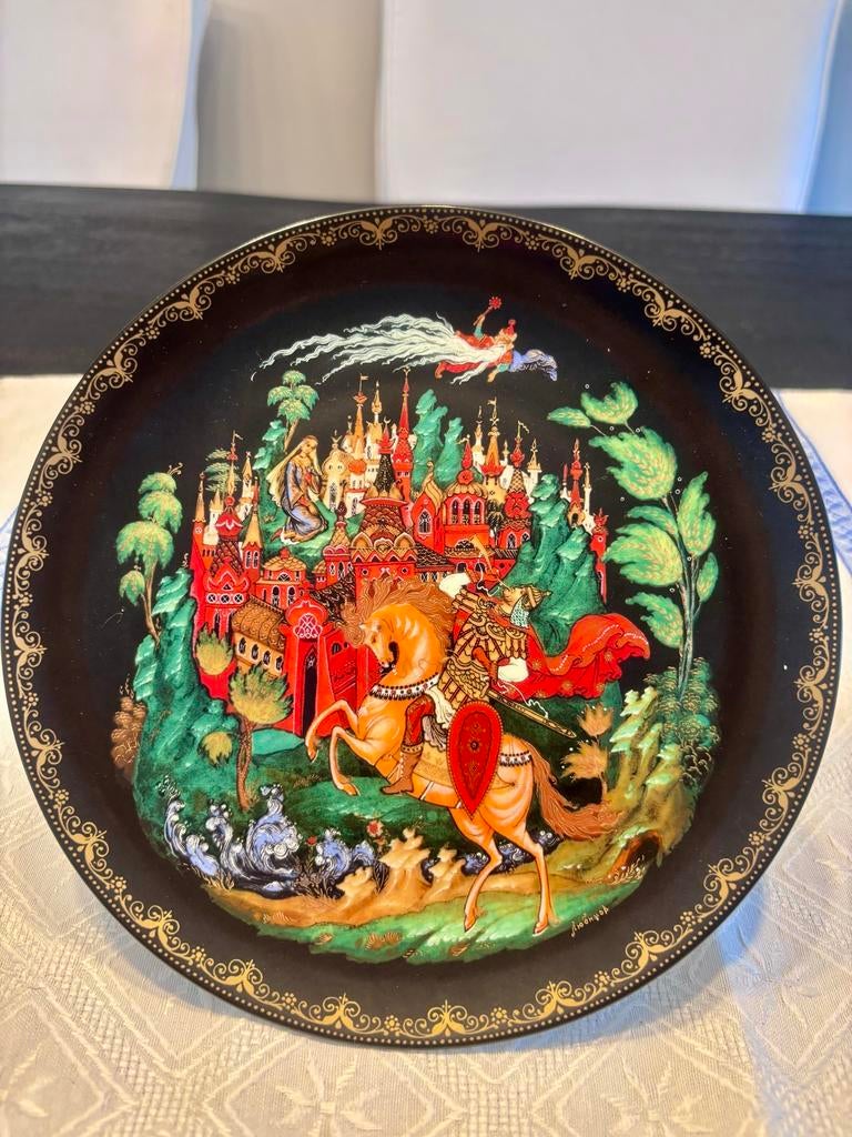 Decoratief Russisch Palekh bord, Poesjkin sprookje, Ophalen of Verzenden