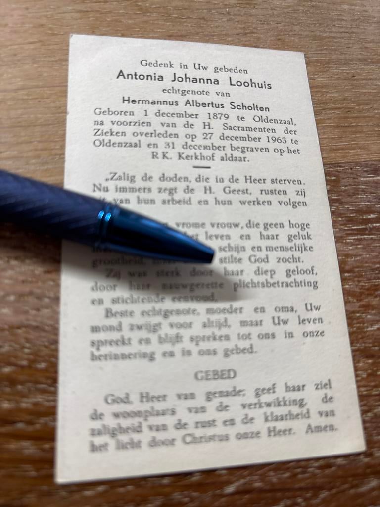 Loohuis Antonia 1879 Oldenzaal 1963 x Scholten - E00345 -, Verzamelen, Bidprentjes en Rouwkaarten, Ophalen of Verzenden, Bidprentje