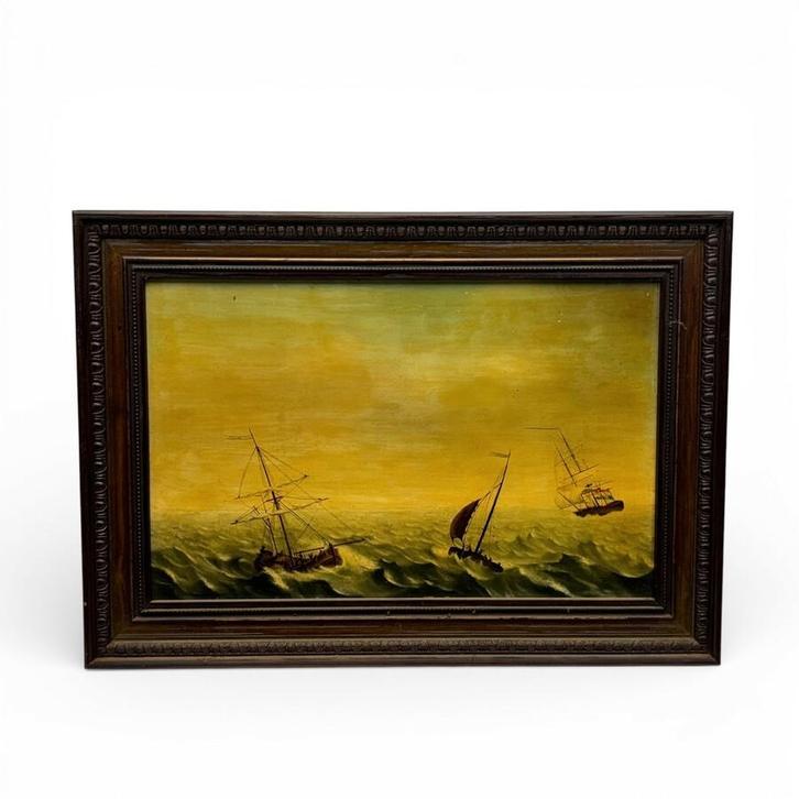 Yske de Jongh (19e eeuw) Hollandse schepen op woeste zee, Antiek en Kunst, Kunst | Schilderijen | Klassiek, Ophalen of Verzenden