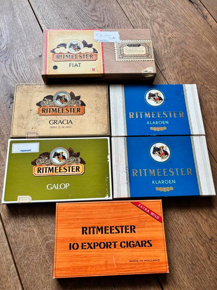 5 Vintage Ritmeester Sigarendozen en 1 Kistje sigaren tabak), Verzamelen, Rookartikelen, Aanstekers en Luciferdoosjes, Gebruikt