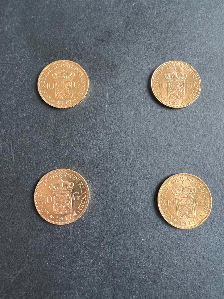 4 gouden tientjes Wilhelmina, Postzegels en Munten, Munten | Nederland, Losse munt, 10 gulden, Koningin Wilhelmina, Goud, Ophalen of Verzenden